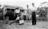 Picture relating to Woody Point - titled 'Dahl family playing backyard cricket at Woody Point, February 1935'