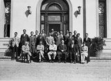 Picture relating to Yarralumla - titled 'Group of Forestry School Students and staff in front of the Australian Forestry School, Banks Street, Yarralumla.'