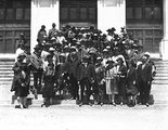 Picture relating to Parliament House - titled 'English Speaking Union NSW - During tour of Canberra by the NSW branch of the English Speaking Union, on the steps of Old Parliament House.'