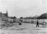 Picture relating to Woolloongabba - titled 'Quarantine barricade around houses in Hawthorne Street, Woolloongabba, Brisbane, Queensland, 1900'